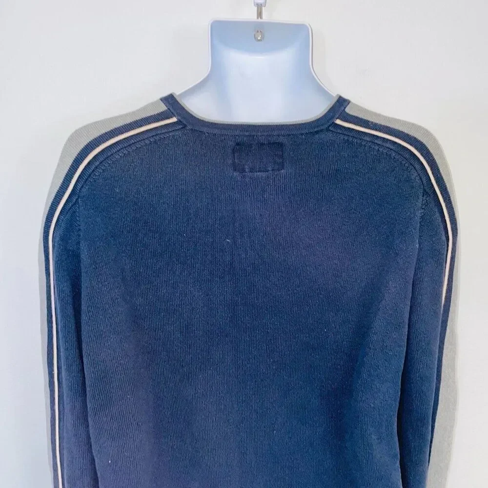 Vintage 90s American Eagle Mens Sweater L Navy Blue Gray V-Neck